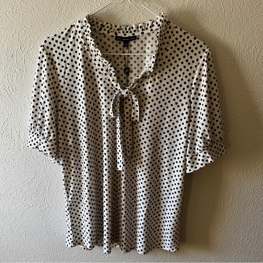 Adrianna Papell Polka Dot Blouse - Black and White Size L